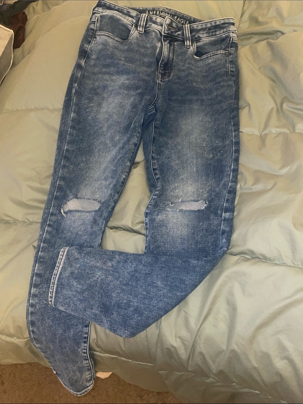 American Eagle Outfitters Women's Skinny Distressed Jeans - Mid Blue Wash
